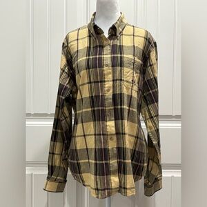 Roper Women’s Yellow and Black Plaid Button-Down Shirt Size XL